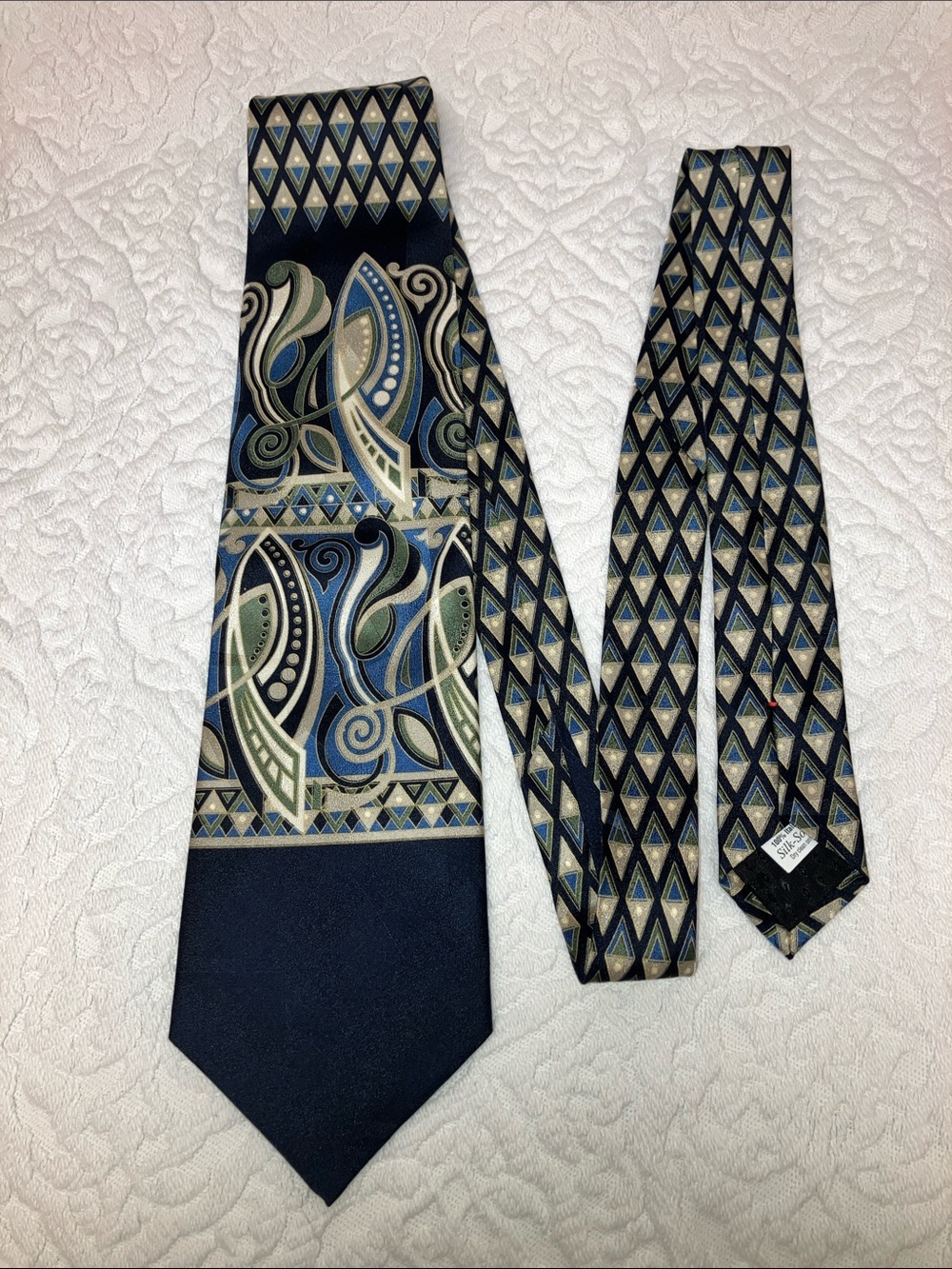 Vintage Domenico Como silk tie, abstract paisley navy blue & green